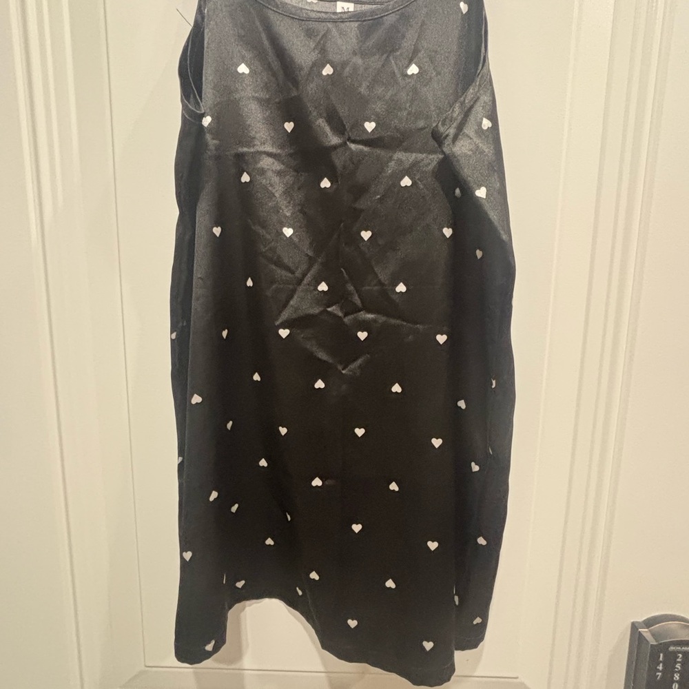 Source Unknown Black Chemise with White Heart Pattern